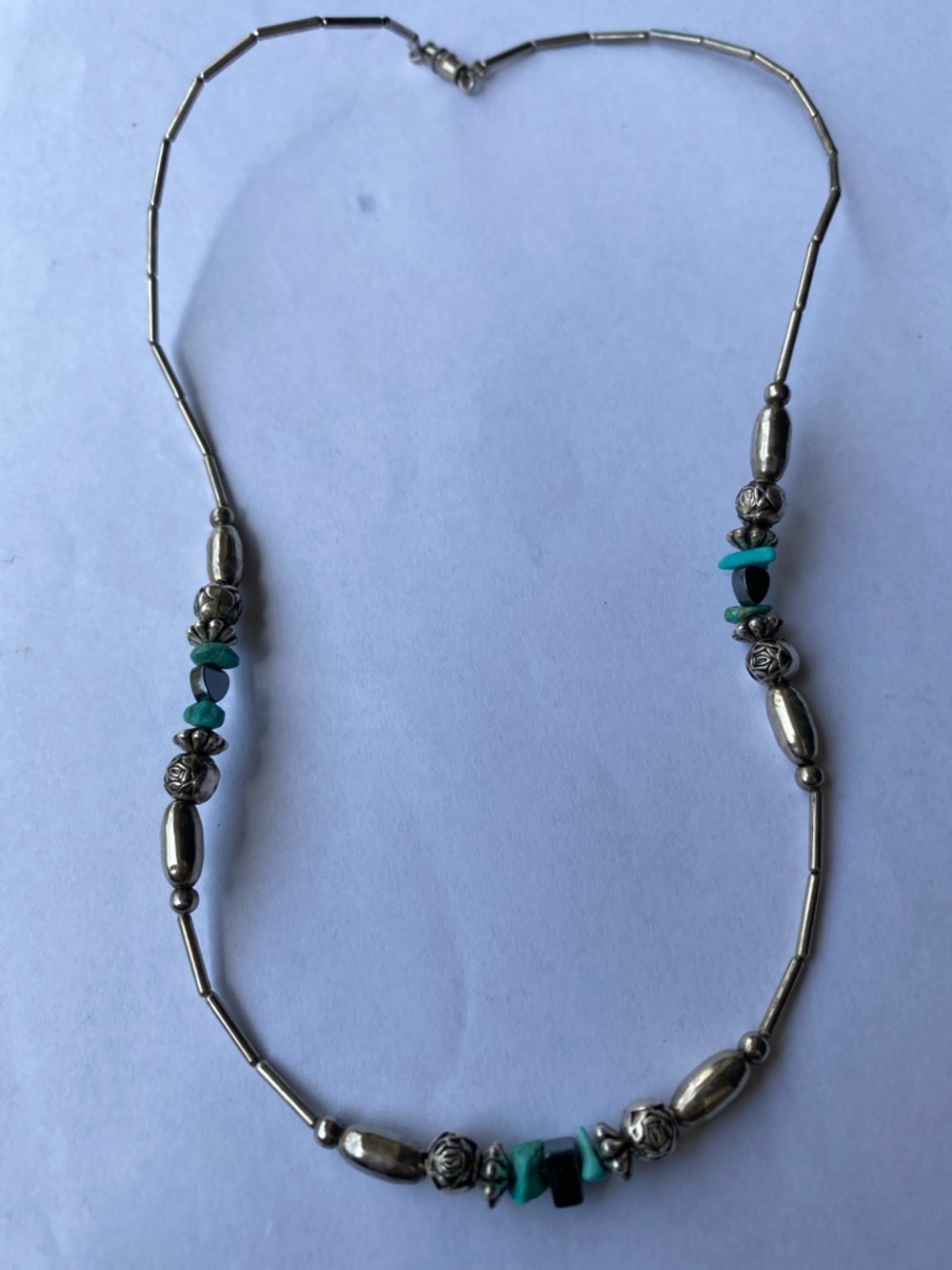 Sterling-Style Silver and Turquoise Bead Necklace - Women Jewelry